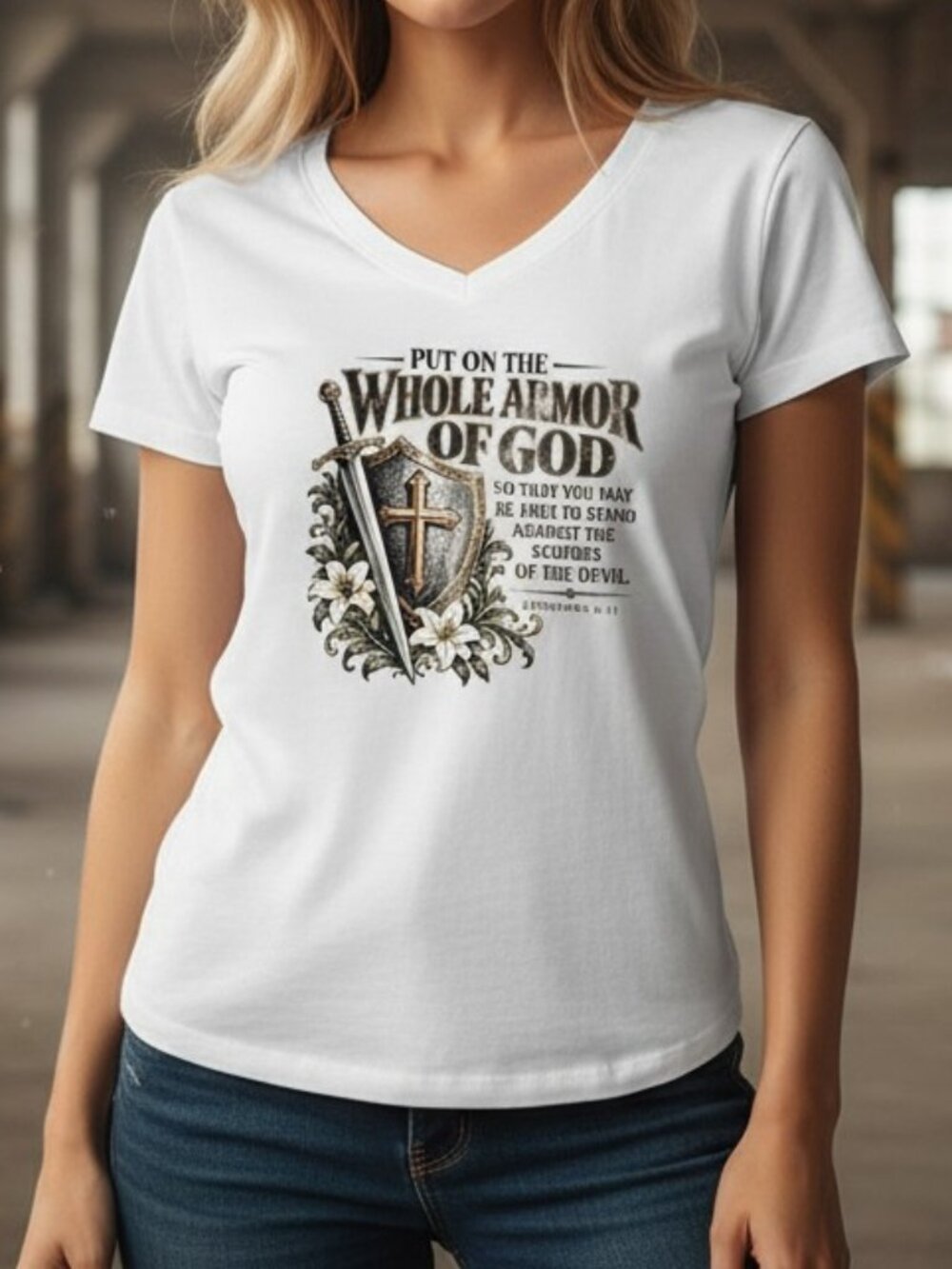 Christian Ephesians 6:11 Whole Armor of God Iron On Transfer Decal 8x8